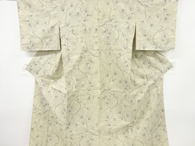 JAPANESE KIMONO / ANTIQUE HITOE KIMONO / SILK / TSUMUGI / WOVEN ABSTRACT FLOWER